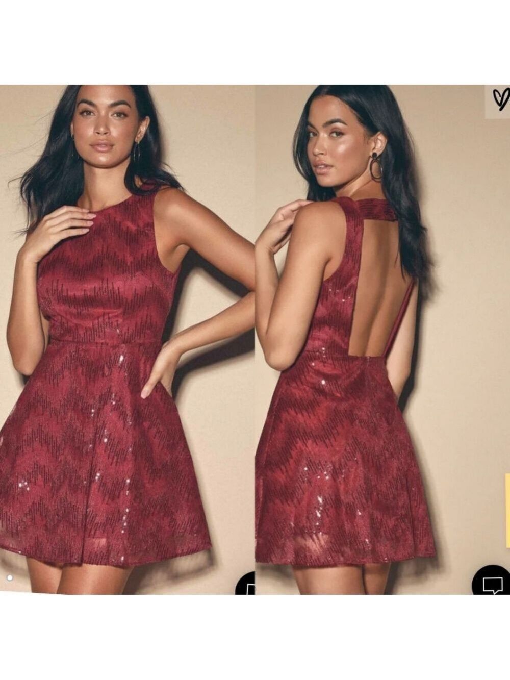 Lulus Red Sequin Backless Skater Dress Large